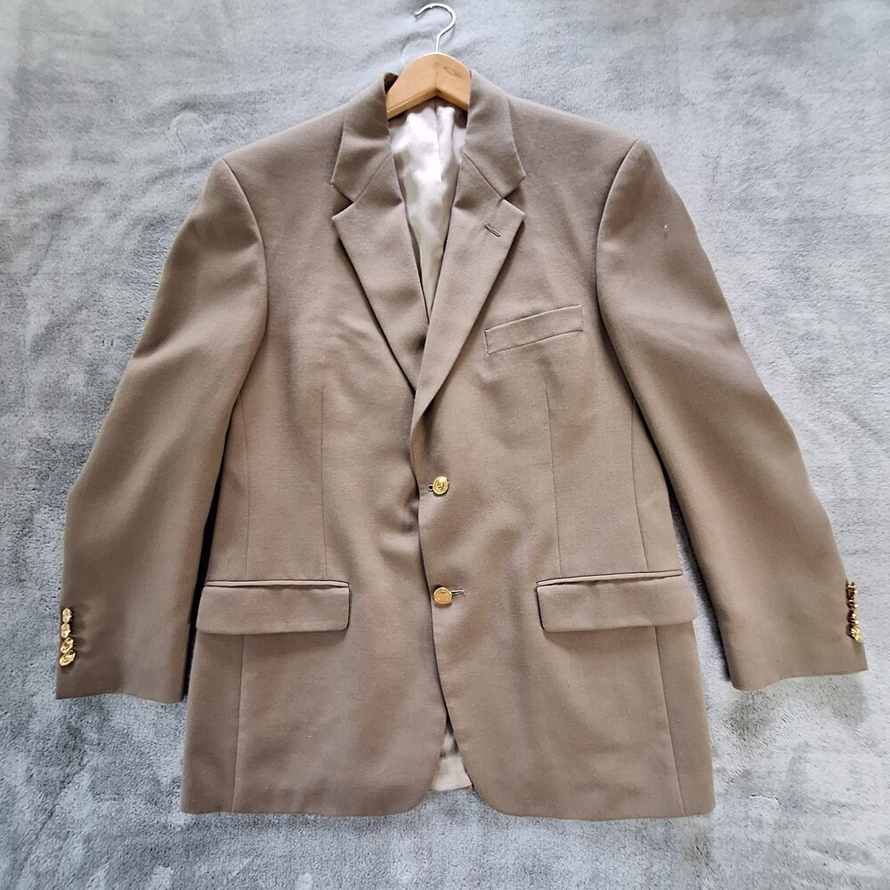 Pierre Cardin Blazer Mens 39R Tan Gold Button Wool Blend Sport Coat Jacket